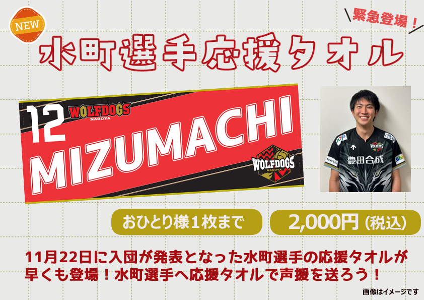 その他スポーツウルフドッグス名古屋 永露選手 タオル 応援タオル